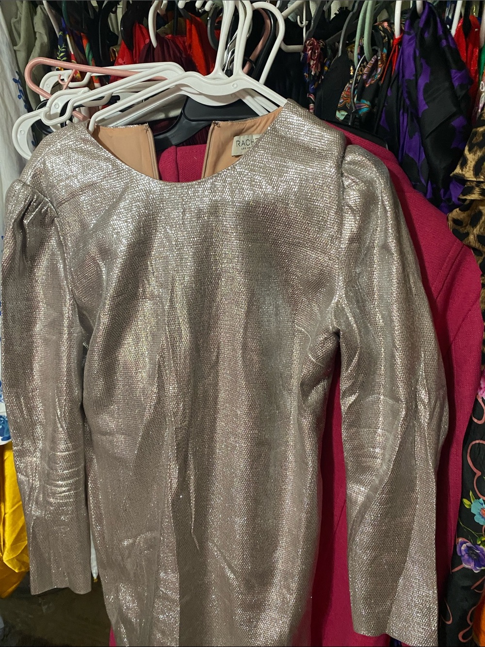 Rachel Metallic Silver Long Sleeve Dress